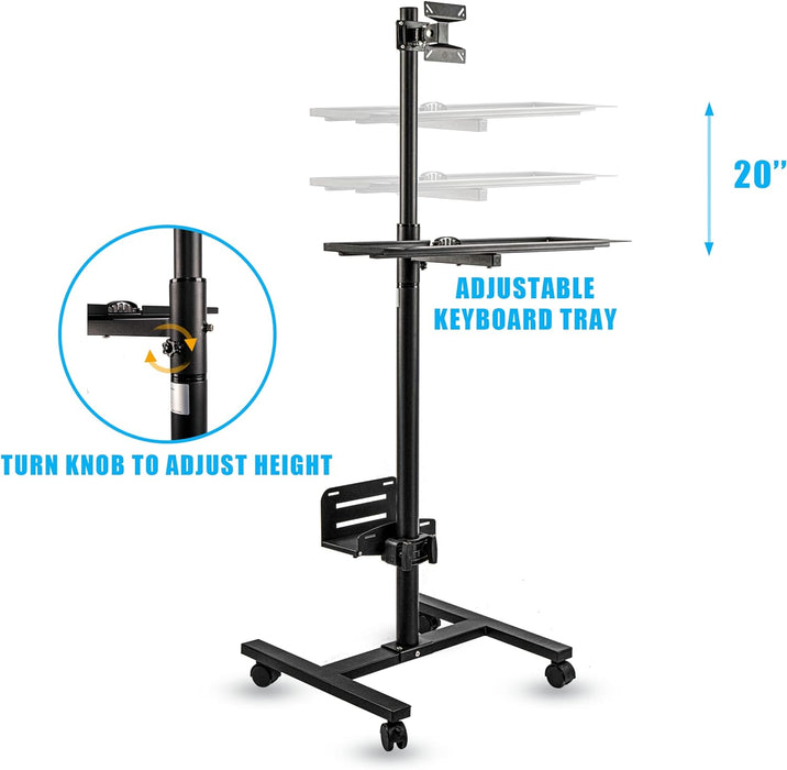 H8-H Adjustable Mobile PC Workstation with Single Monitor Mount | Mobile Standing Computer Workstation with Adjustable Keyboard Tray and CPU Holder | Rolling Desk Fits 13 to 32 Inch Monitors