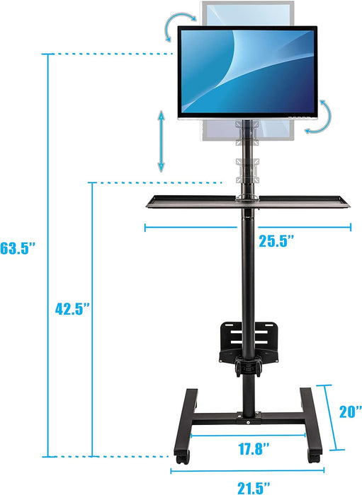 H8-H Adjustable Mobile PC Workstation with Single Monitor Mount | Mobile Standing Computer Workstation with Adjustable Keyboard Tray and CPU Holder | Rolling Desk Fits 13 to 32 Inch Monitors