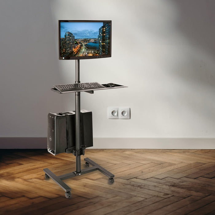 H8-H Adjustable Mobile PC Workstation with Single Monitor Mount | Mobile Standing Computer Workstation with Adjustable Keyboard Tray and CPU Holder | Rolling Desk Fits 13 to 32 Inch Monitors