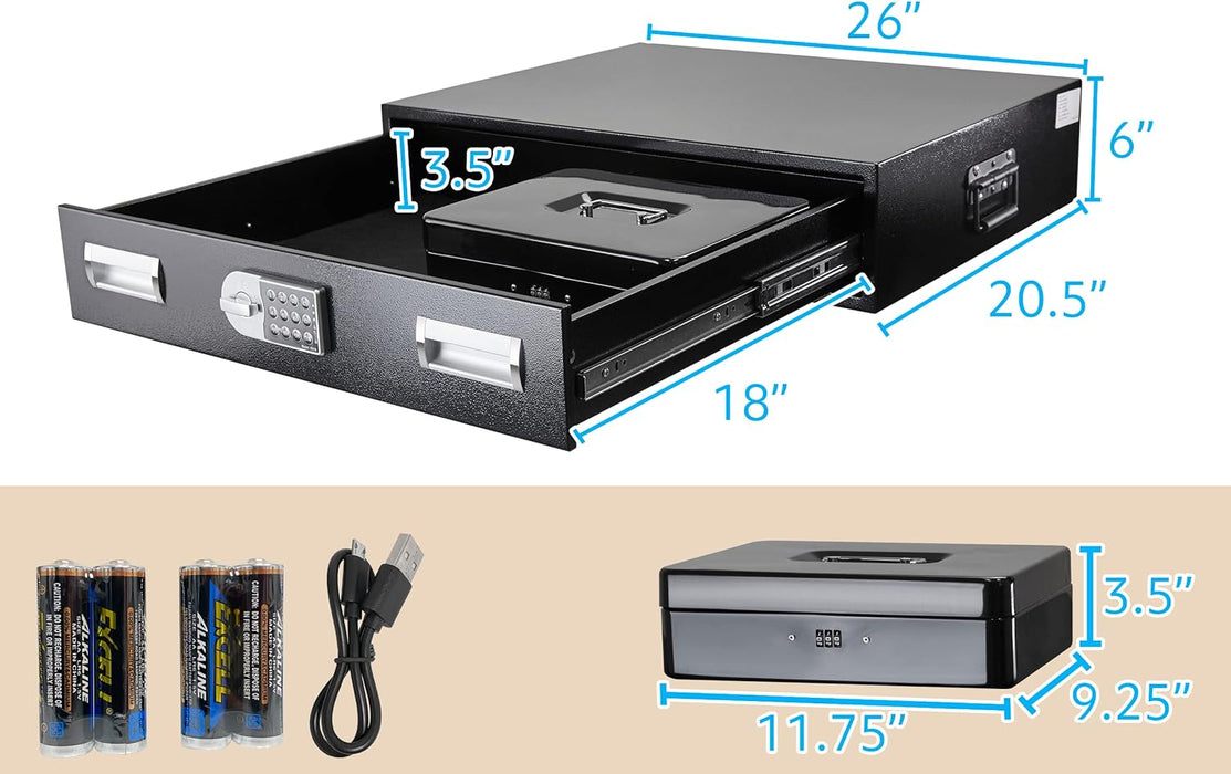 G3S-H - Under Bed Gun Safe Drawer for Pistol - Long Storage Case for Car Trunk Gun Storage - Pistol Safes for Home Jewelries and Pistols, Horizontal Gun Safe