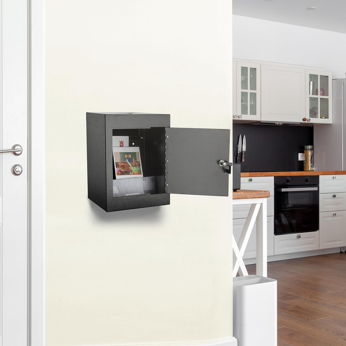 D9N-H - Through-The-Wall Drop Box with Rainproof Cover | Heavy Duty Through Wall Mailbox with 10-Inch Adjustable Chute | Rainproof Locking Drop Safe for Mail, Rent, Checks, Cash, and Keys