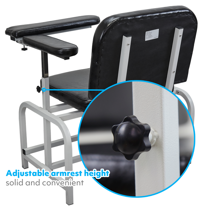 T10-H - Extra Large Padded Phlebotomy Chair with Adjustable Armrest and Steel Frame - Extra Large PU Leather Blood Drawing Chair for Hospital, Lab, and Medical Facilities