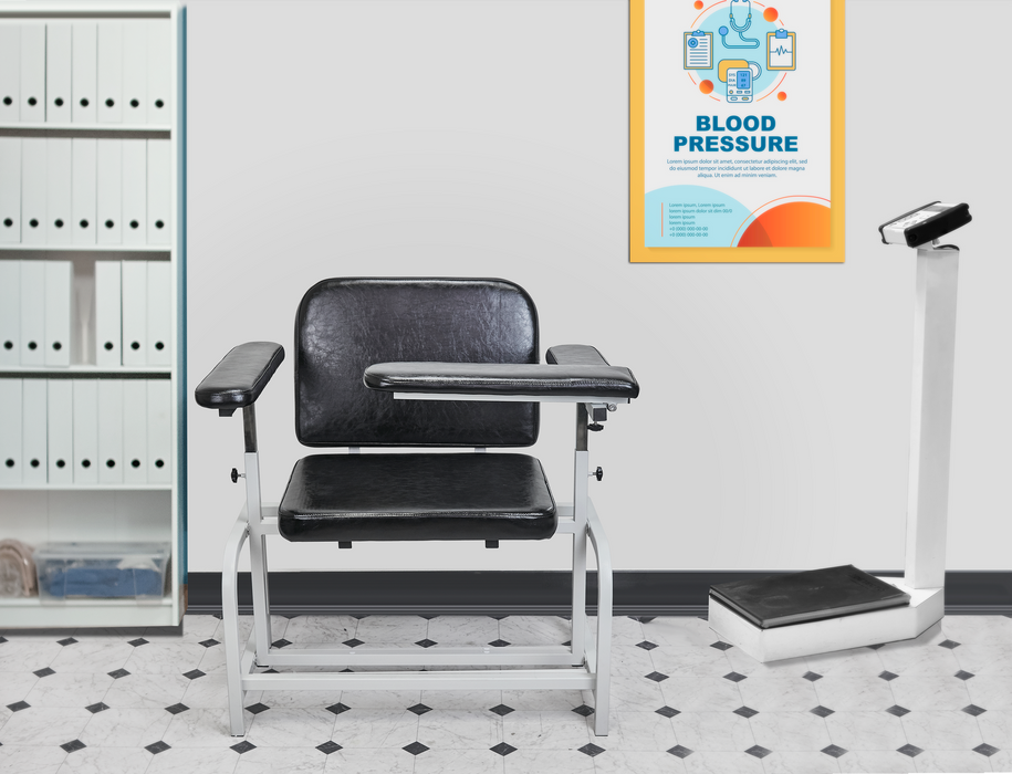 T10-H - Extra Large Padded Phlebotomy Chair with Adjustable Armrest and Steel Frame - Extra Large PU Leather Blood Drawing Chair for Hospital, Lab, and Medical Facilities