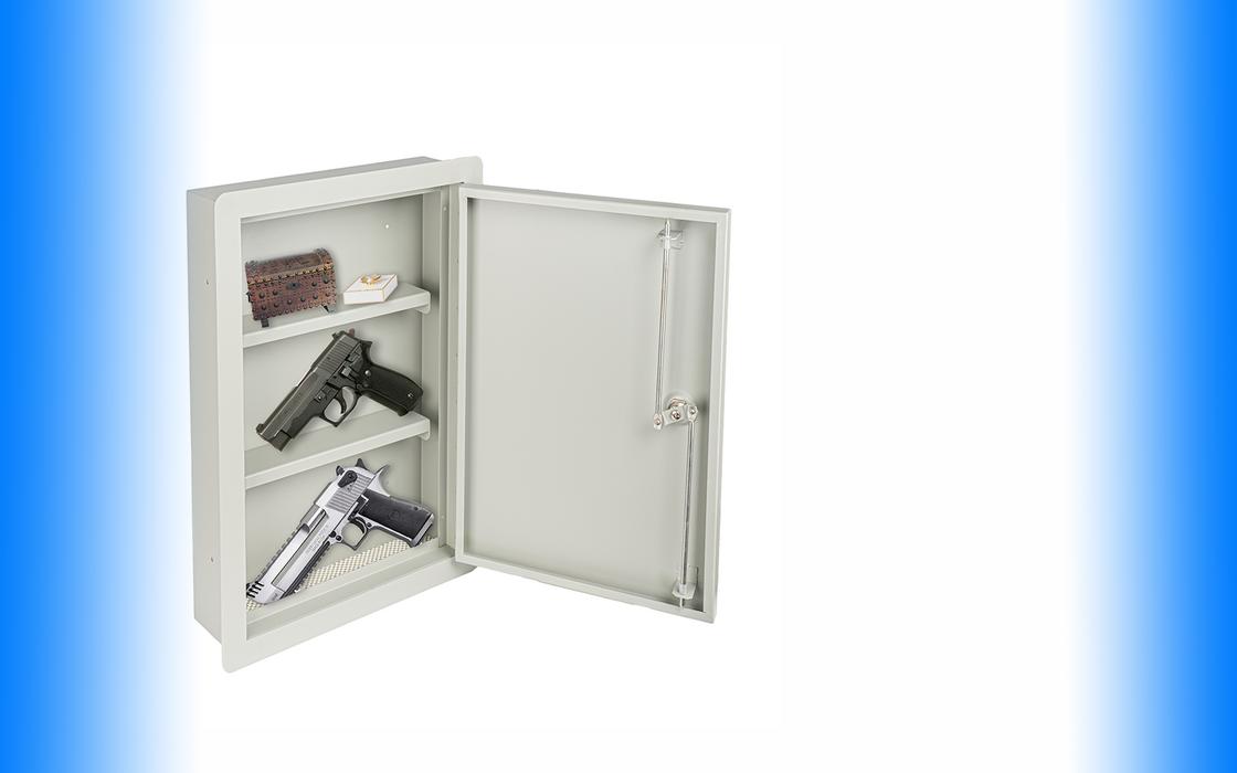 In Wall Safe with Key Lock - Secure Storage In Wall Safe Box - Heavy Duty Steel Lockable Hidden Wall Compartment Deep Wall Safe - 14-3/8 Inch Overall Exterior Width