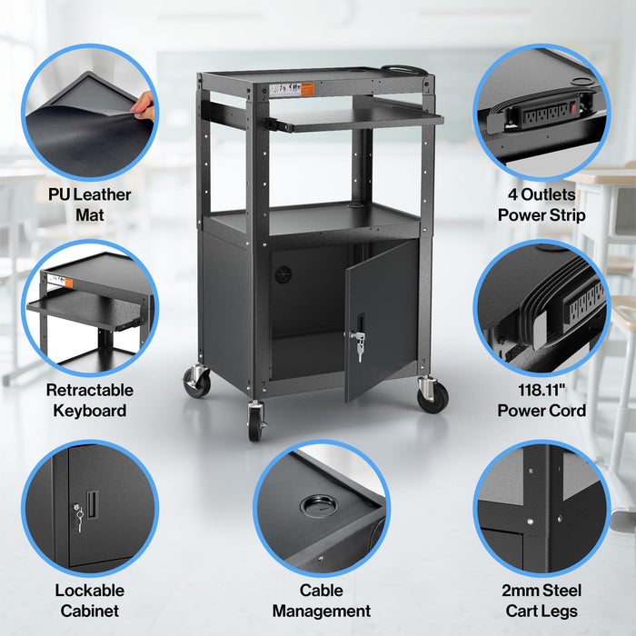 AV-G - Steel Frame AV Cart with Locking Cabinet