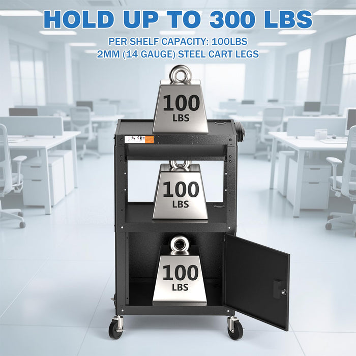 AV-G - Steel Frame AV Cart with Locking Cabinet
