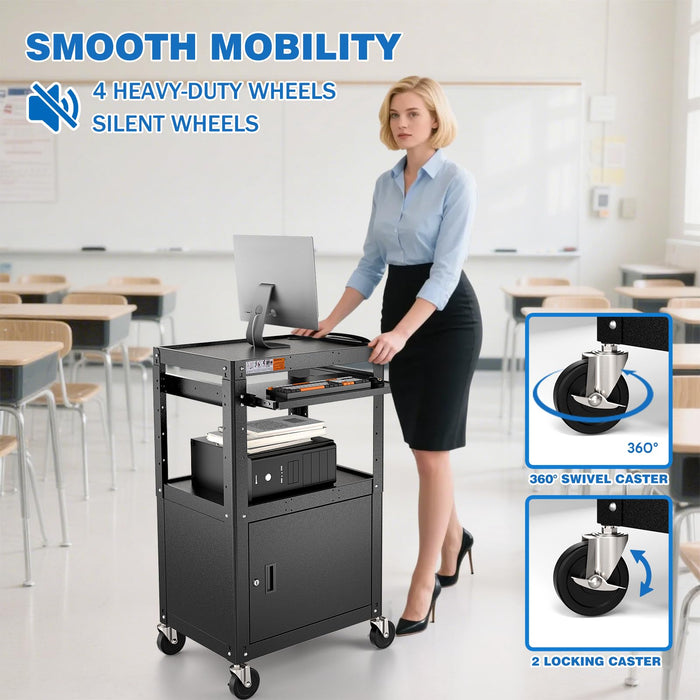 AV-G - Steel Frame AV Cart with Locking Cabinet