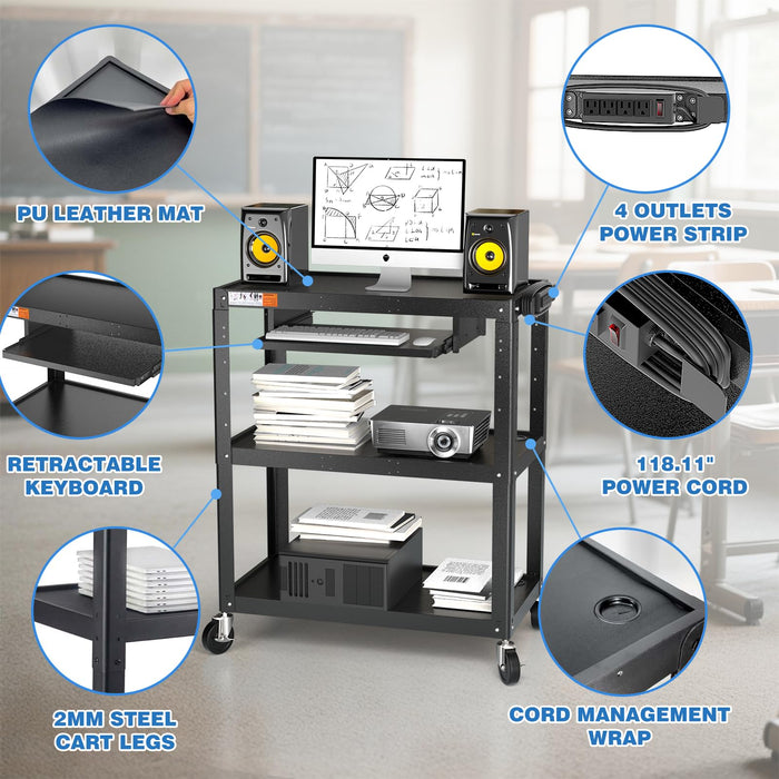 AV-JL - Extra Large Steel Frame AV Cart with Keyboard Tray