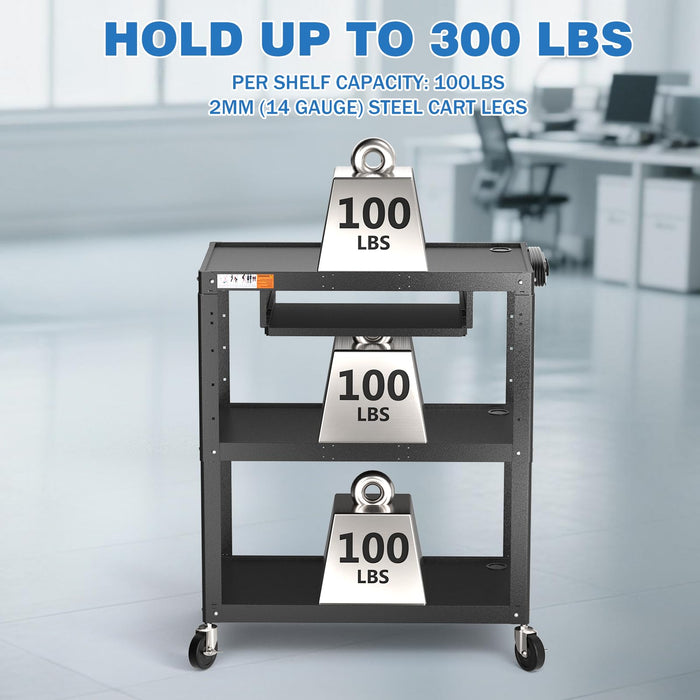 AV-JL - Extra Large Steel Frame AV Cart with Keyboard Tray