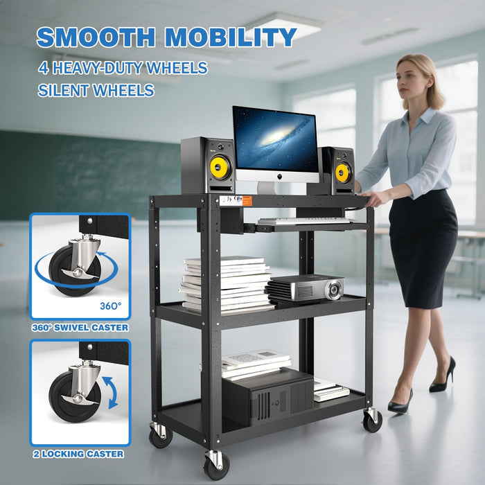 AV-JL - Extra Large Steel Frame AV Cart with Keyboard Tray