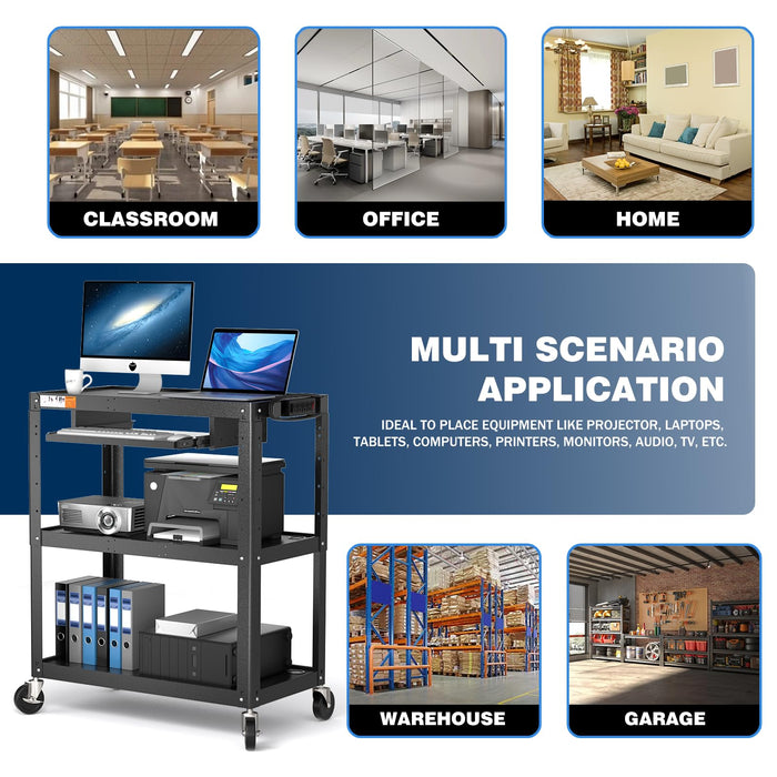 AV-JL - Extra Large Steel Frame AV Cart with Keyboard Tray
