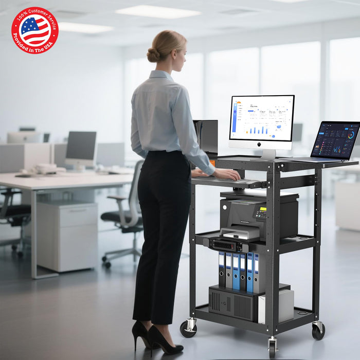 AV-JM - Steel Frame AV Cart with Drop Leaves and Keyboard Tray