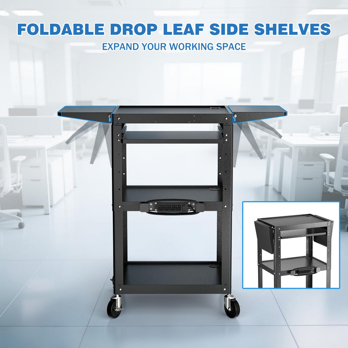 AV-JM - Steel Frame AV Cart with Drop Leaves and Keyboard Tray