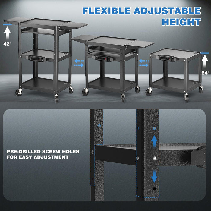 AV-JM - Steel Frame AV Cart with Drop Leaves and Keyboard Tray