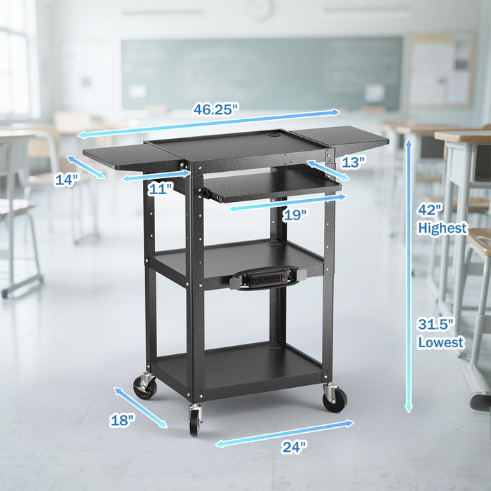 AV-JM - Steel Frame AV Cart with Drop Leaves and Keyboard Tray