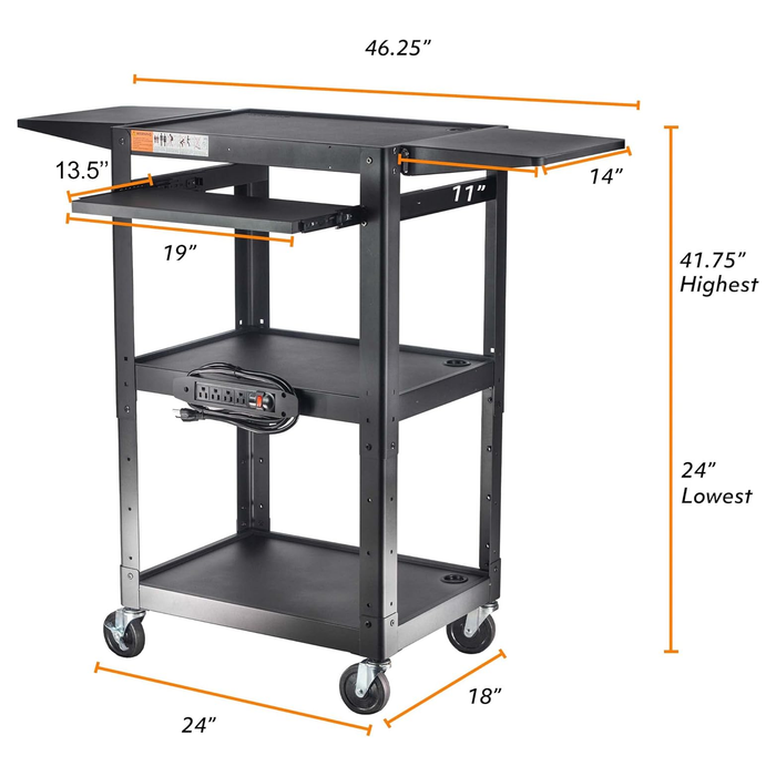 AVJM - Steel Frame AV Cart with Drop Leaves and Keyboard Tray