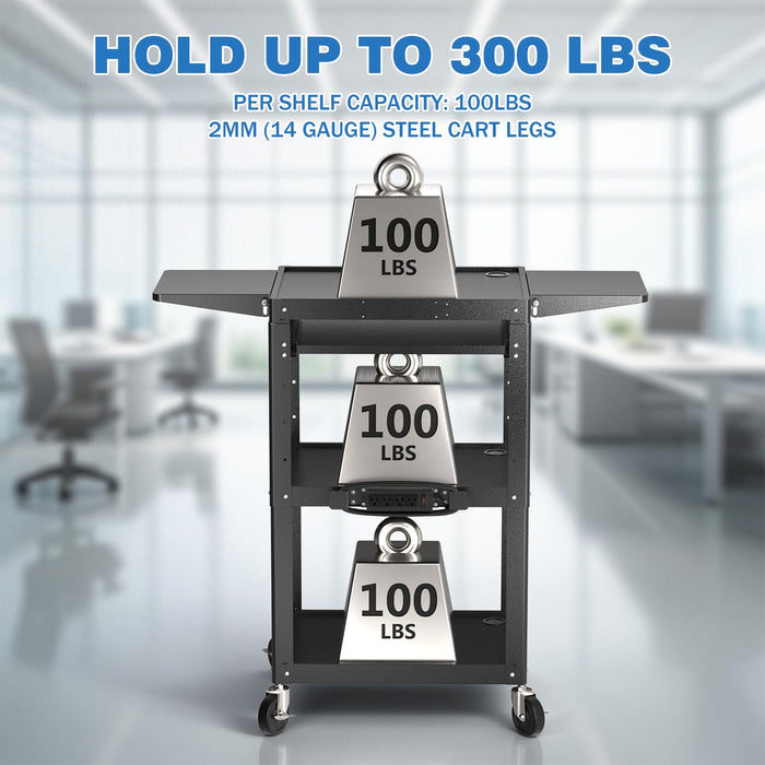 AV-JM - Steel Frame AV Cart with Drop Leaves and Keyboard Tray