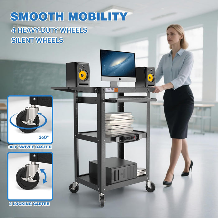 AV-JM - Steel Frame AV Cart with Drop Leaves and Keyboard Tray