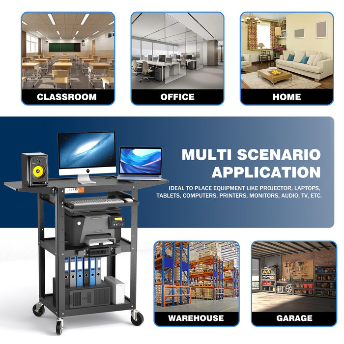AV-JM - Steel Frame AV Cart with Drop Leaves and Keyboard Tray