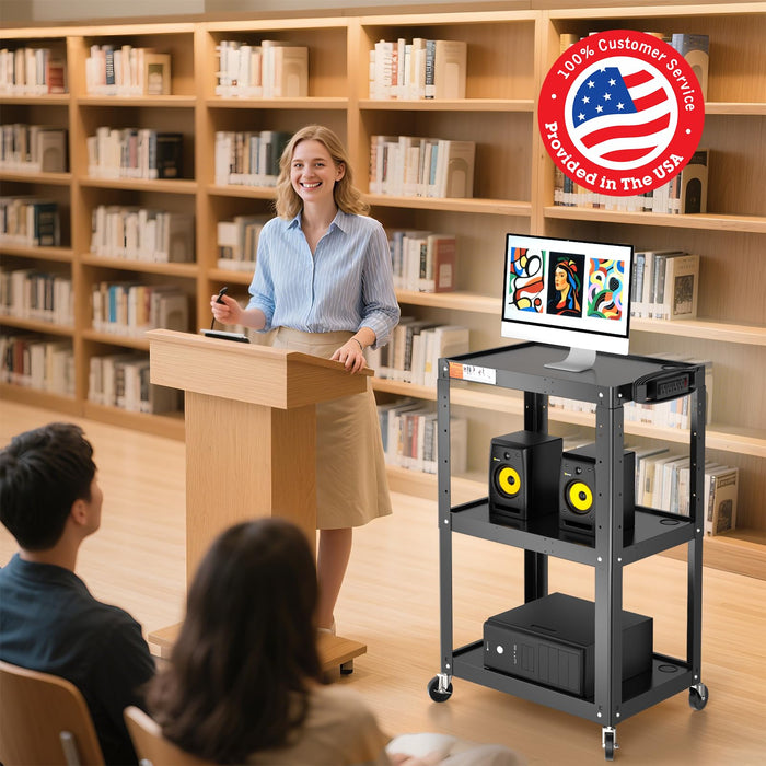 AV-JS - Steel Frame 3-Tier AV Cart without Keyboard Tray