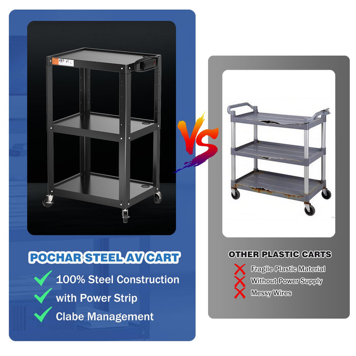 AV-JS - Steel Frame 3-Tier AV Cart without Keyboard Tray