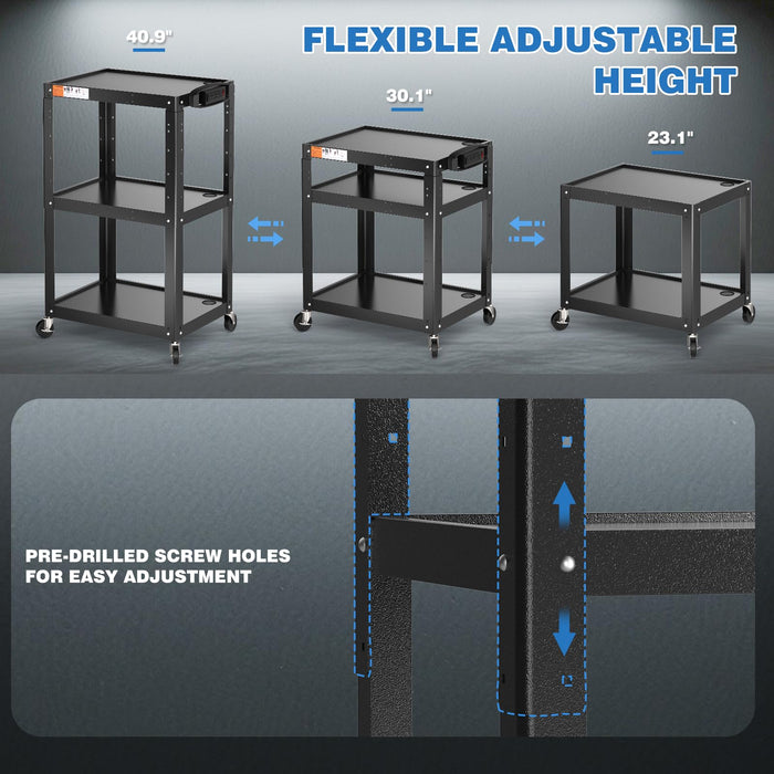 AV-JS - Steel Frame 3-Tier AV Cart without Keyboard Tray