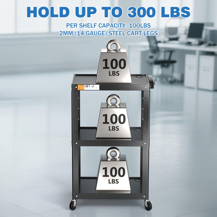 AV-JS - Steel Frame 3-Tier AV Cart without Keyboard Tray