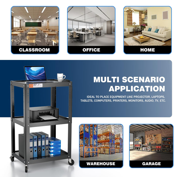 AV-JS - Steel Frame 3-Tier AV Cart without Keyboard Tray