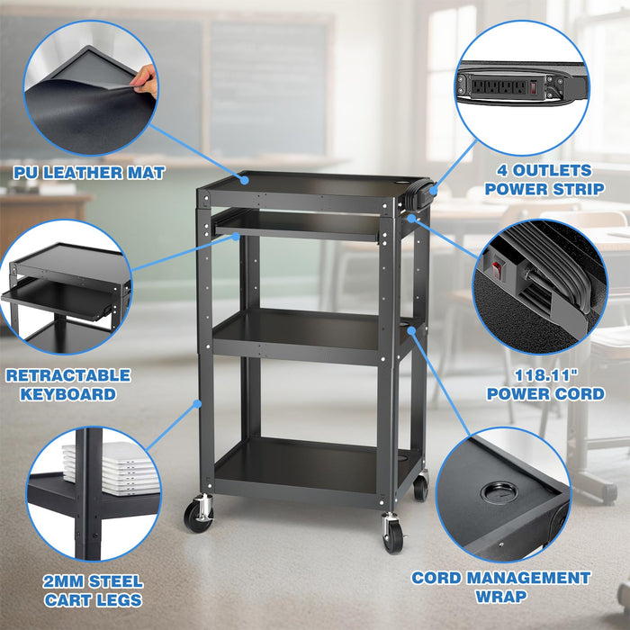 AV-J - Steel Frame AV Cart with 3 Shelves