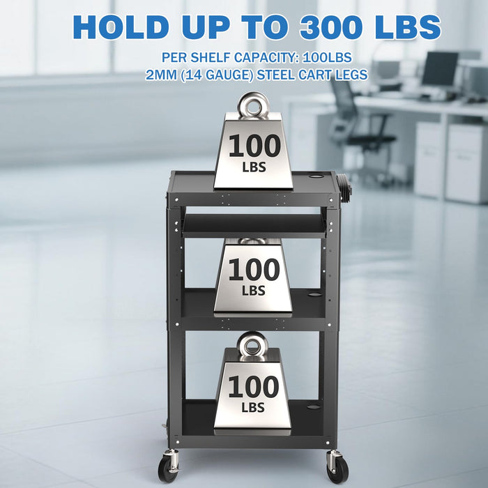 AV-J - Steel Frame AV Cart with 3 Shelves