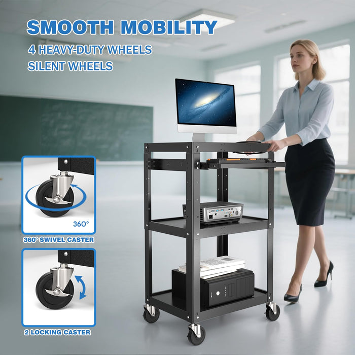 AV-J - Steel Frame AV Cart with 3 Shelves