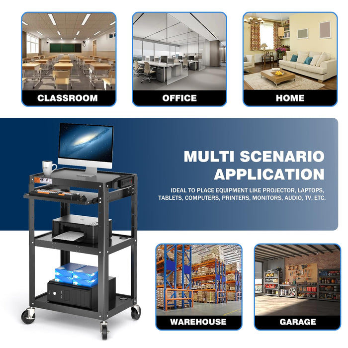 AV-J - Steel Frame AV Cart with 3 Shelves