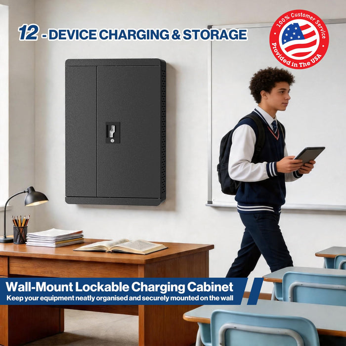 C12C-H - 12-Devices Wall Mount Locking Charging Cabinet for iPads 