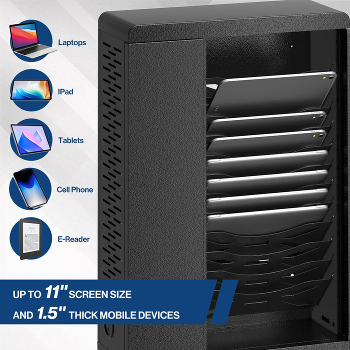 C12C-H - 12-Devices Wall Mount Locking Charging Cabinet for iPads 