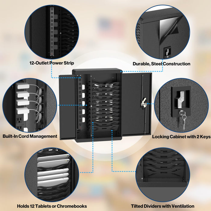 C12C-H - 12-Devices Wall Mount Locking Charging Cabinet for iPads 