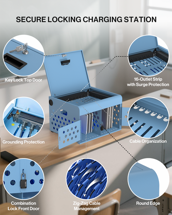 C16B-B - 16-Unit Locking Charging Cabinet for Chromebooks, iPads, and Laptops