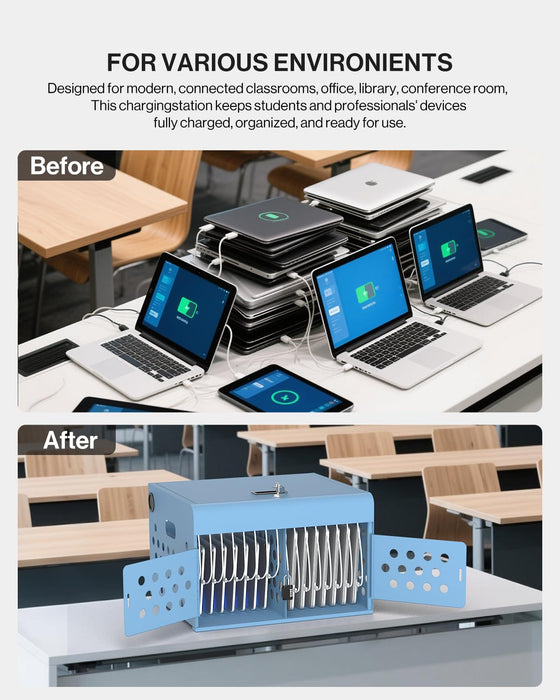 C16B-B - 16-Unit Locking Charging Cabinet for Chromebooks, iPads, and Laptops