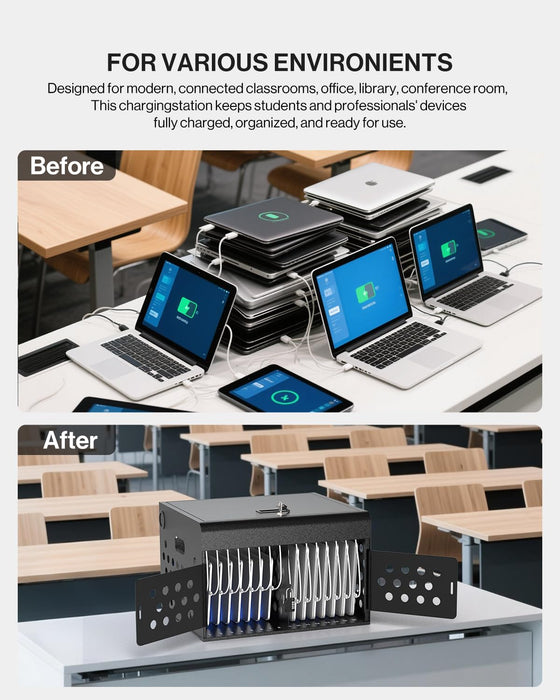 C16B-H - 16-Unit Locking Charging Cabinet for Chromebooks, iPads, and Laptops