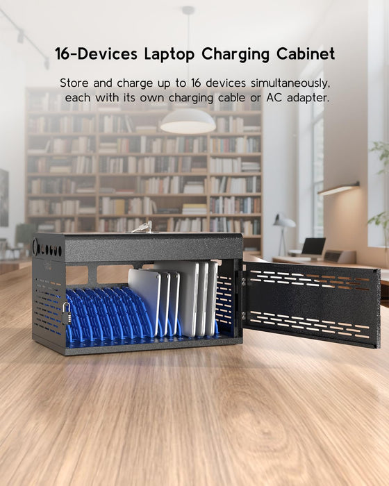 C16D-H - 16-Device Locking Charging Cabinet for Chromebooks, iPads, and Laptops
