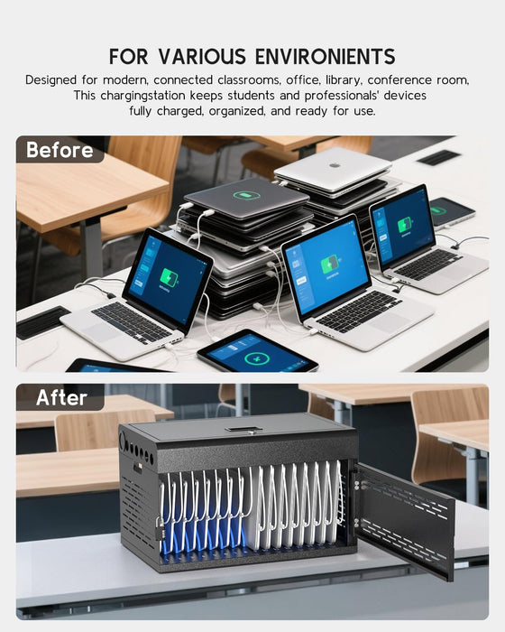 C16D-H - 16-Device Locking Charging Cabinet for Chromebooks, iPads, and Laptops