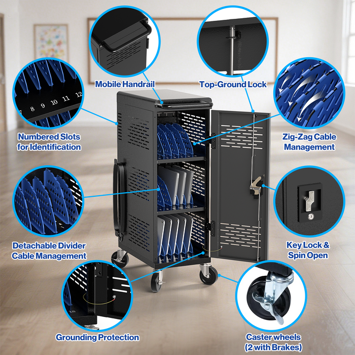 C18-H - Fully Assembled 18-Unit Charging Cart (Black)