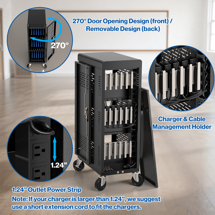 C18-H - Fully Assembled 18-Unit Charging Cart (Black)