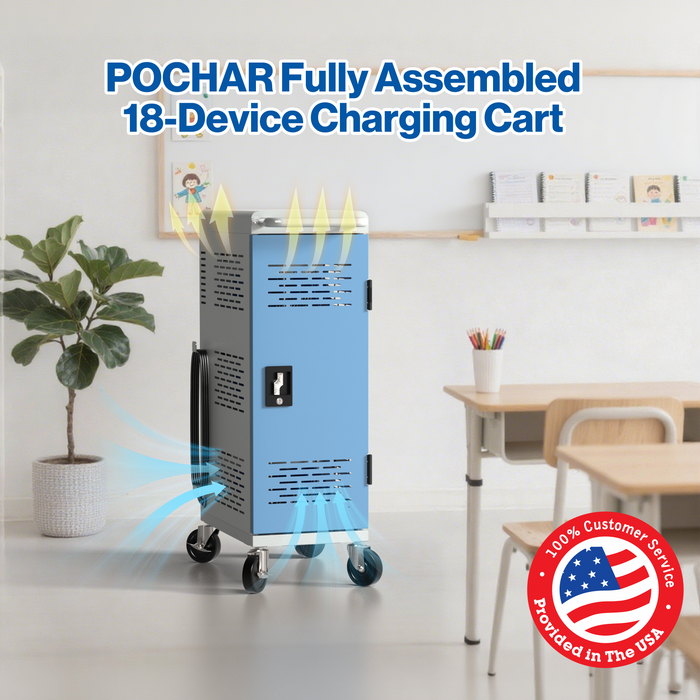 C18-T - Fully Assembled 18-Unit Charging Cart (Blue/Gray)