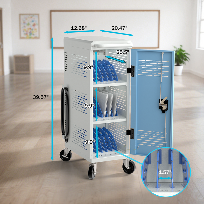 C18-T - Fully Assembled 18-Unit Charging Cart (Blue/Gray)