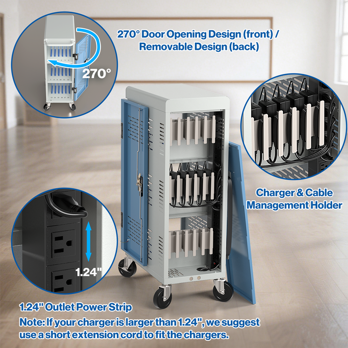 C18-T - Fully Assembled 18-Unit Charging Cart (Blue/Gray)