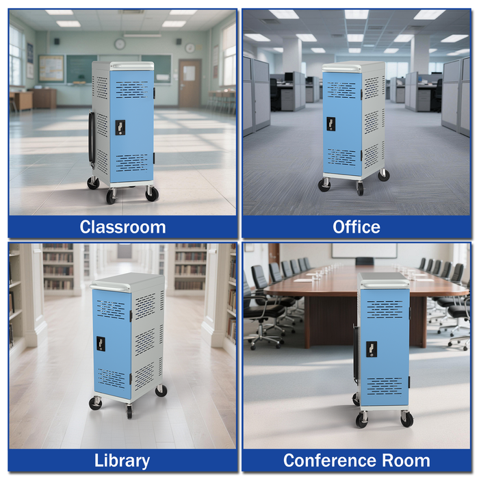 C18-T - Fully Assembled 18-Unit Charging Cart (Blue/Gray)