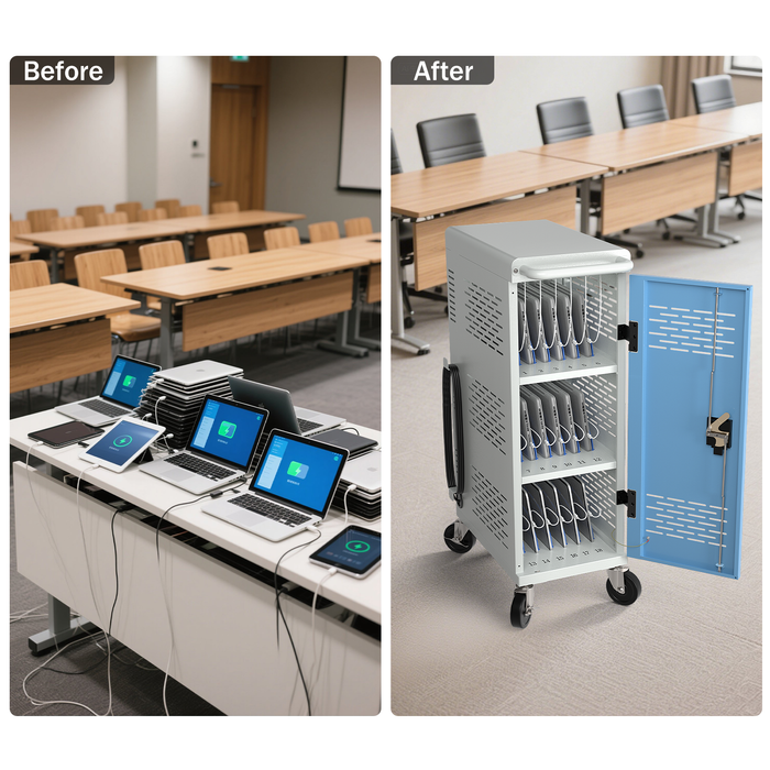 C18-T - Fully Assembled 18-Unit Charging Cart (Blue/Gray)