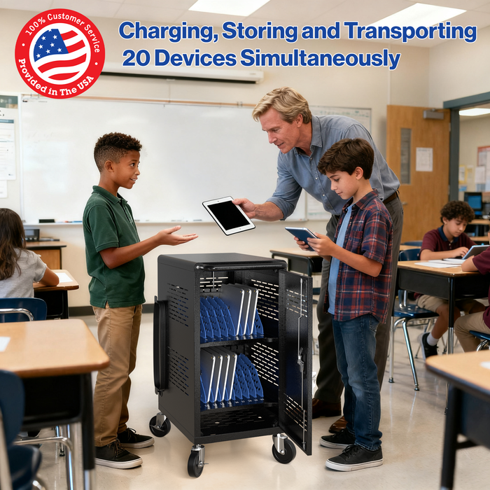 C20C-H - 20 Device Mobile Charging Cart for Laptop, Black, Assembly Required