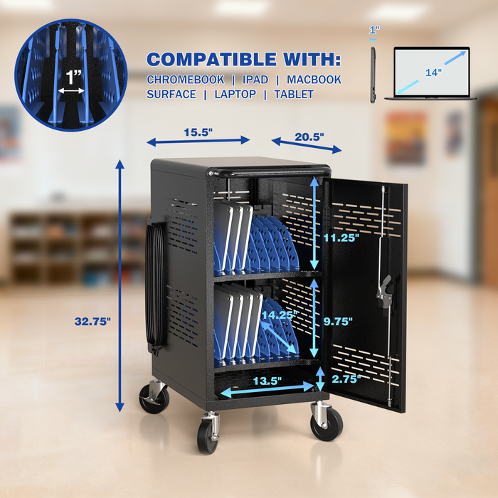 C20C-H - 20 Device Mobile Charging Cart for Laptop, Black, Assembly Required