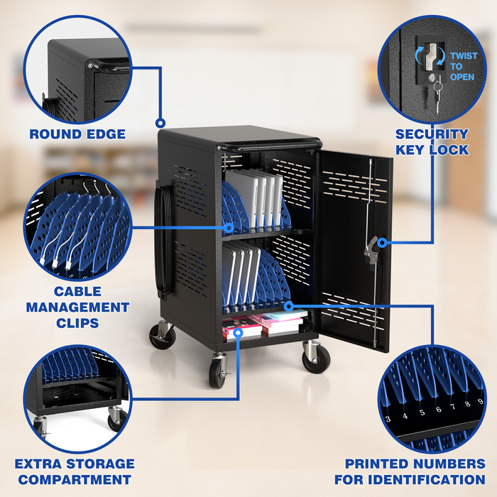 C20C-H - 20 Device Mobile Charging Cart for Laptop, Black, Assembly Required